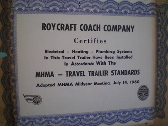 1964 Roycraft Breeze Certificate